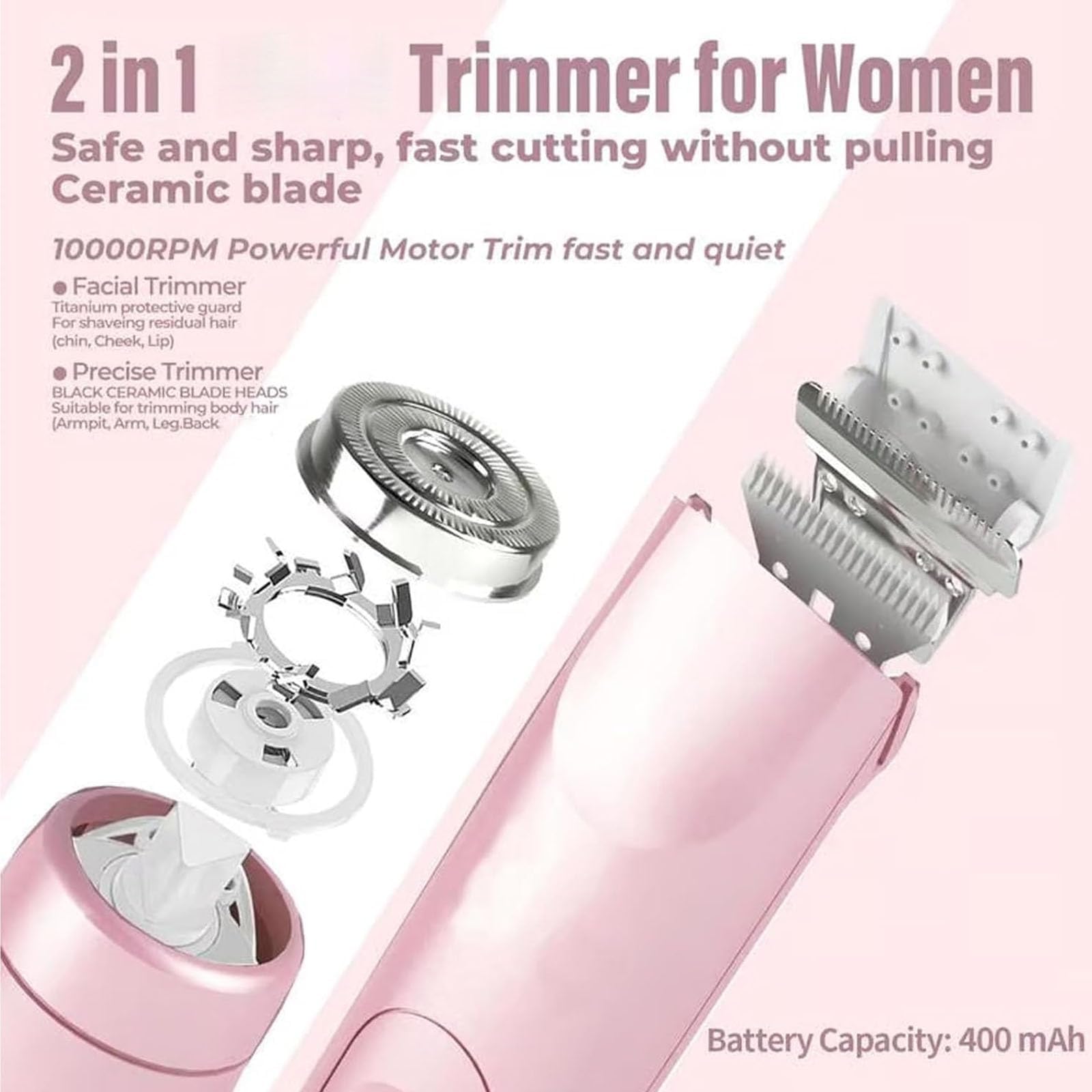 Dual Head Electric Shaver for Women - 2 in 1 Bikini Trimmer & Body Hair Remover - Rechargeable Cordless Women's Shaver for Smooth Skin - Perfect for Travel, Gym, and Home Use
