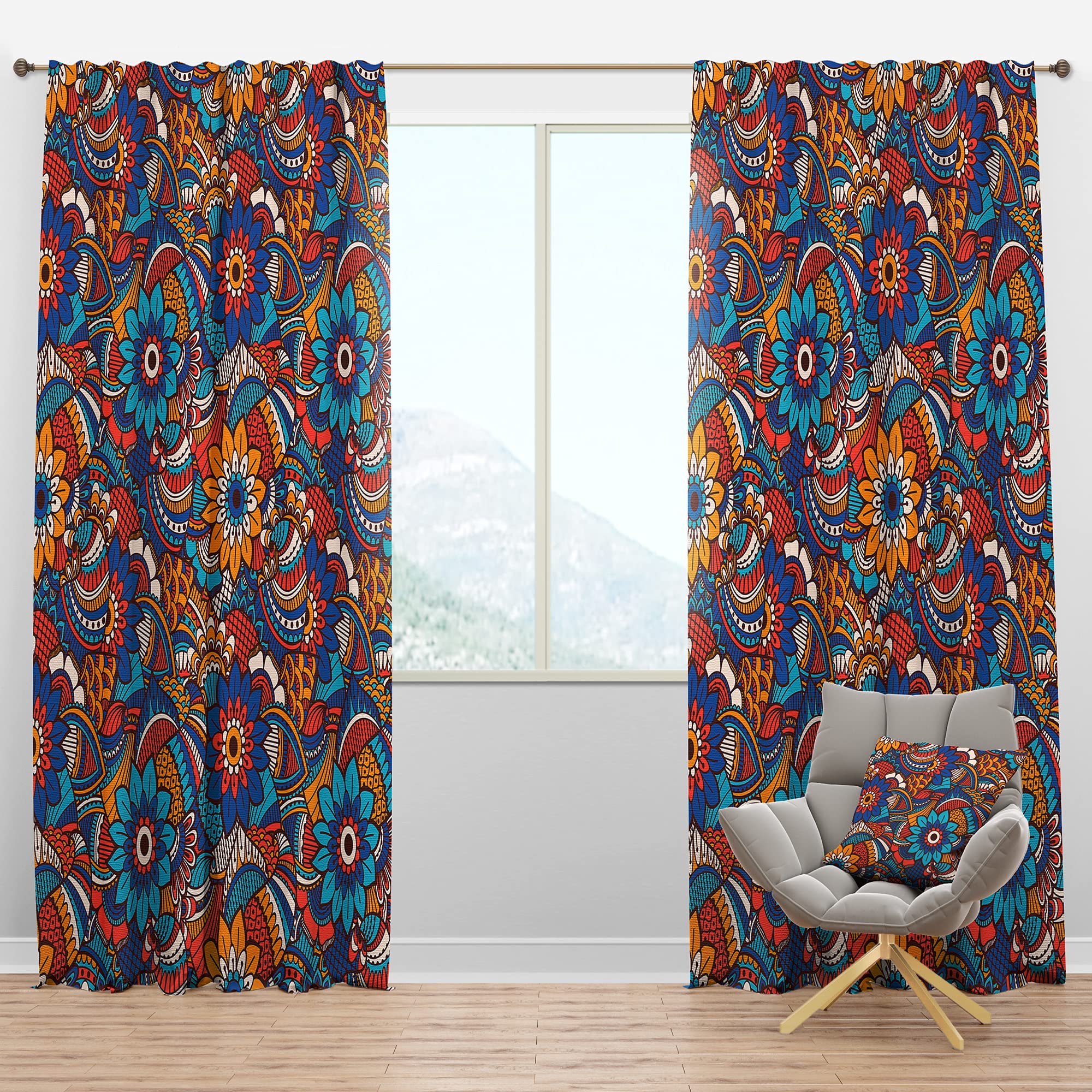 Blackout Curtains with Hand-Painted Floral Design - Thermal Insulated Room Darkening Drapes for Bedroom & Living Room (52x95, Single Panel) - Perfect for Light Sleepers, Home Theater & Energy Efficiency