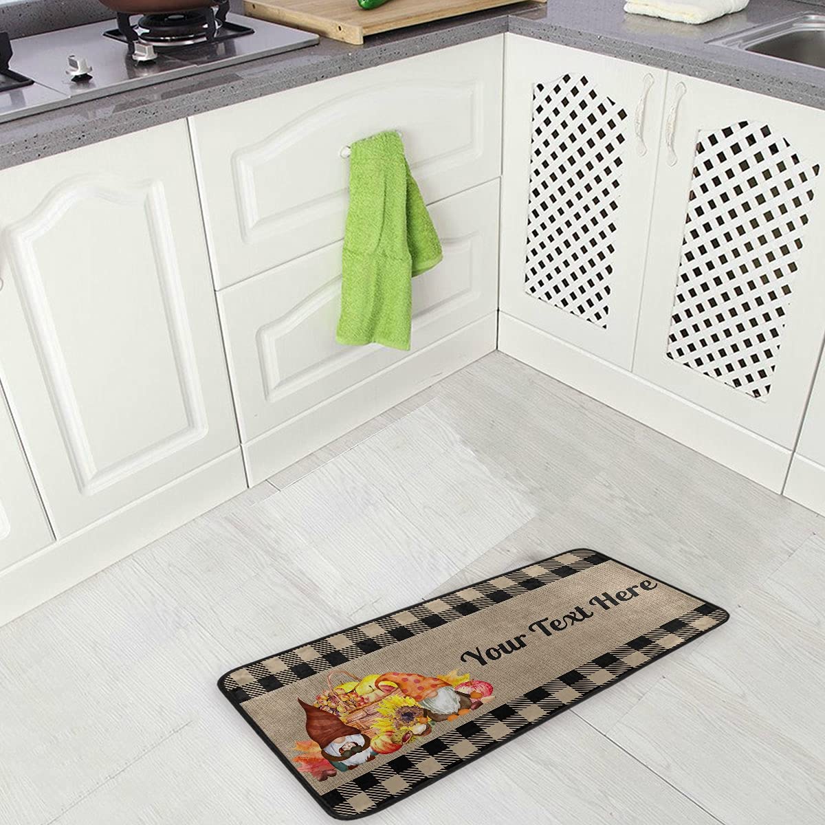 DOMIKING Custom Fall Kitchen Rugs - Non-Slip Thanksgiving Pumpkin Decor, Buffalo Plaid Foam Rug for Farmhouse & Standing Mat (39x20 Inch) - Perfect for Kitchen Floor, Entryway & Cozy Home Decor