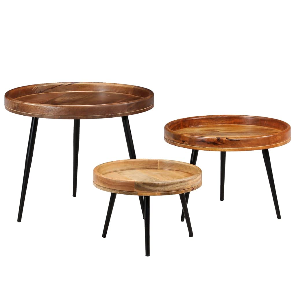 ROSEBEAR 3-Piece End Table Set - Solid Mango Wood & Steel Side Tables for Living Room, Bedroom, or Office - Modern Accent Tables with Sturdy Metal Base for Home Decor
