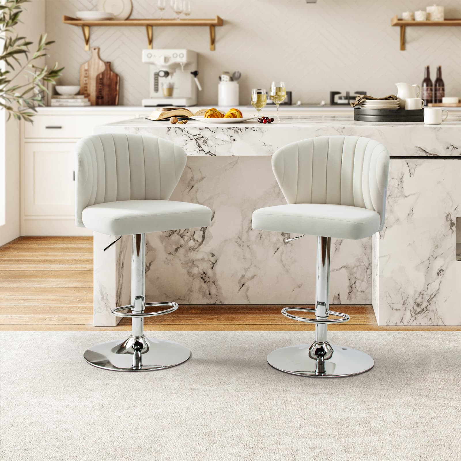 Geoff Modern Adjustable Swivel Bar Stool - Height Adjustable Kitchen Island Stool with 360° Rotation for Home, Office & Cafe Use