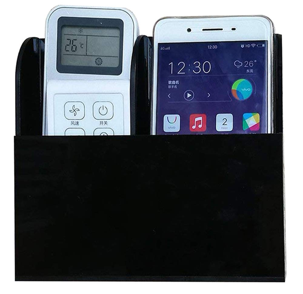 Joyjorya 2nd Generation Acrylic Remote Control Holder - Wall Mount Media Organizer with 2 Compartments - Universal Phone & TV Remote Storage Box (Black) - Perfect for Living Room, Bedroom & Office Organization