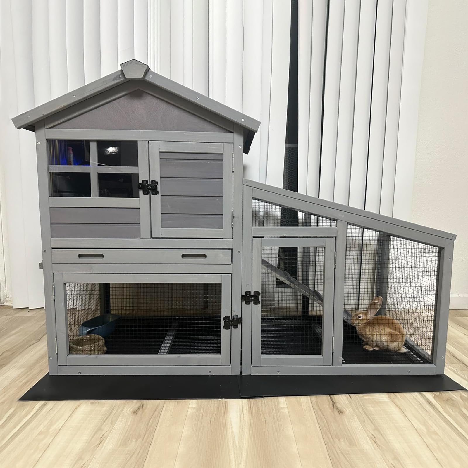 Premium Wooden Chicken Coop & Rabbit Hutch - 2-Tier Outdoor/Indoor Small Animal Cage with Metal Floor Grid, PVC Leak-Proof Bottom, Ramp & UV-Coated Roof (53.4