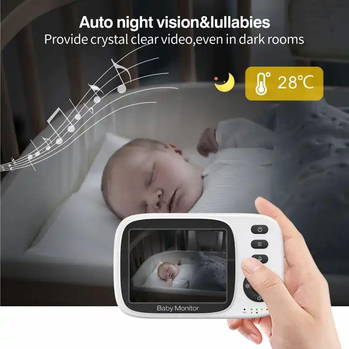 Smart Baby Monitor with 3.2'' LCD Screen & Camera - 1000ft Range, 22H Battery Life, PTZ Control, Two-Way Audio, Night Vision, Lullabies - Ideal for Nursery, Bedroom, and Travel Use