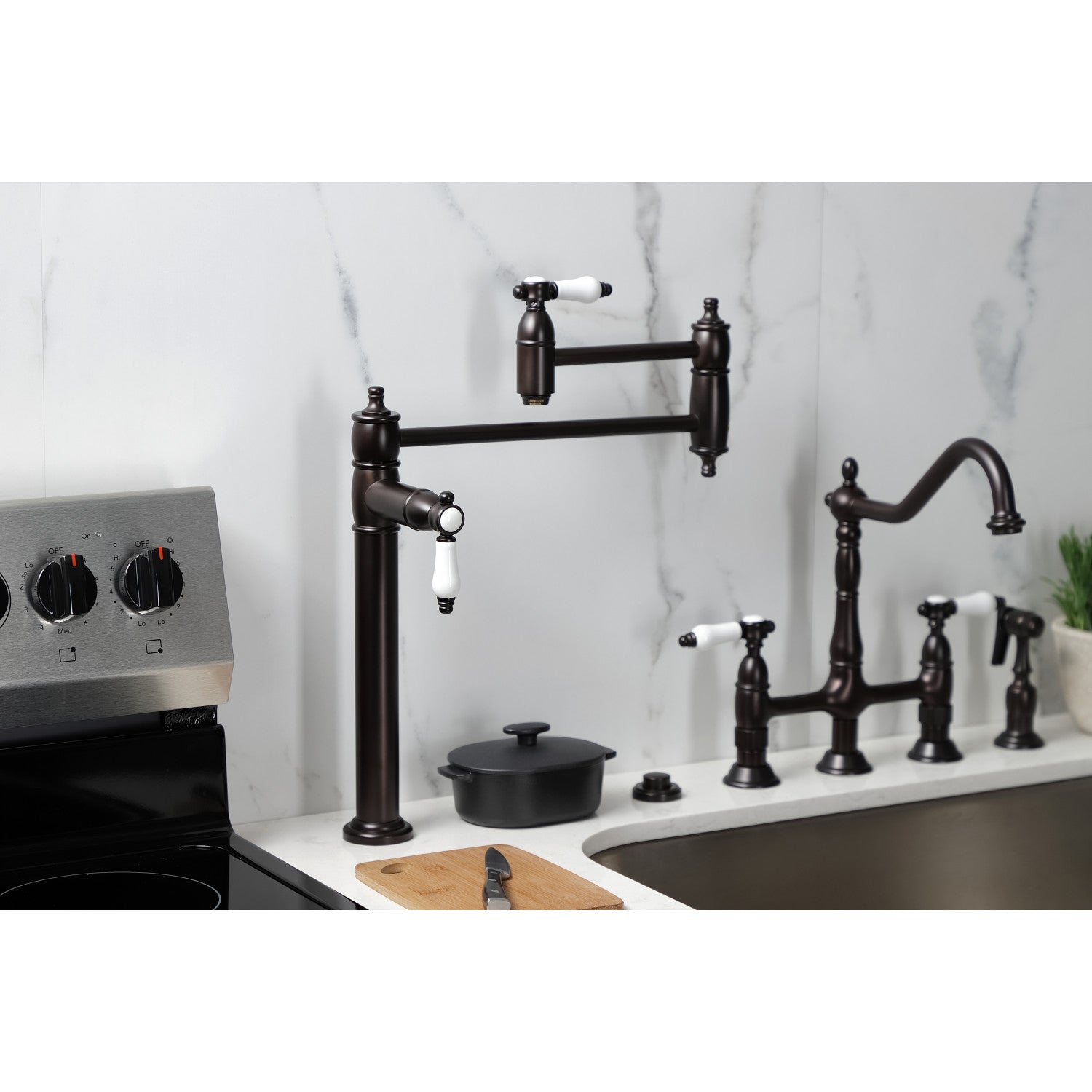 Bel Air KS3705BPL Single Hole Deck Mount Pot Filler Faucet - Oil Rubbed Bronze Finish - Ideal for Kitchen Sink, Stove & Cooking Area