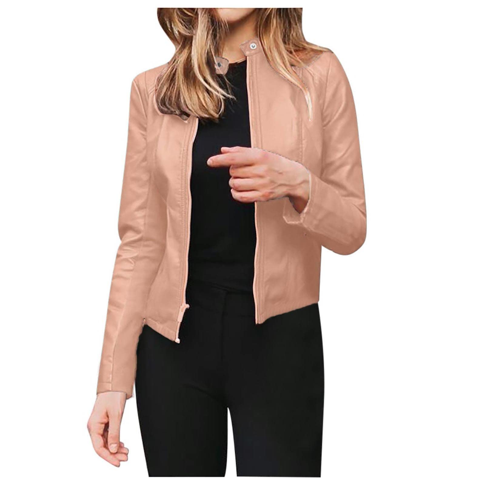 Women's Faux Leather Jacket - Oversized Bomber Moto Style, Cropped Trench Coat & Blazer for Casual Outfits | Perfect for Fall Fashion, Date Night and Streetwear Looks