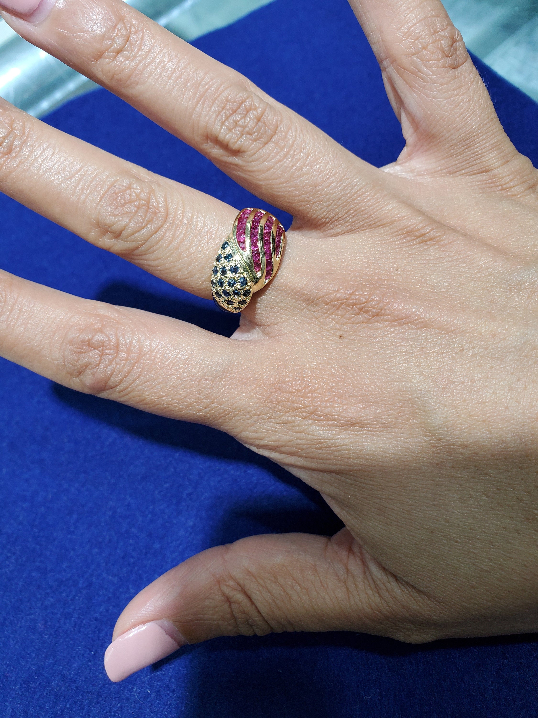 14K Yellow Gold Ruby & Sapphire Cocktail Ring - Elegant Statement Jewelry for Parties, Weddings & Special Occasions