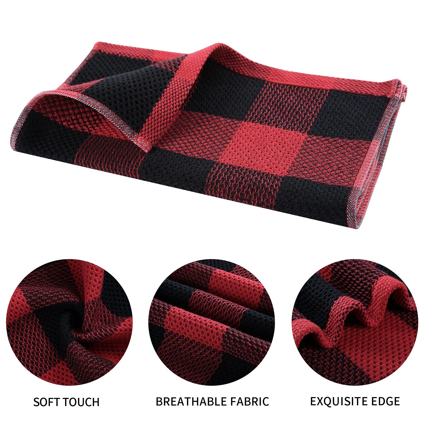Premium 100% Cotton Waffle Weave Kitchen Towels - Super Soft & Absorbent Buffalo Check Dish Towels (13