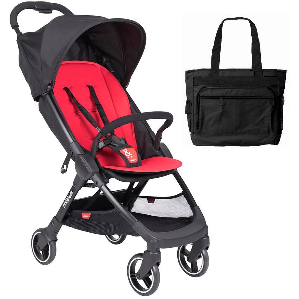 Phil & Teds Go Lightweight Infant Stroller - Compact Travel Stroller with Removable Diaper Bag, Cherry Red | Perfect for Newborns, Toddlers & On-the-Go Parents
