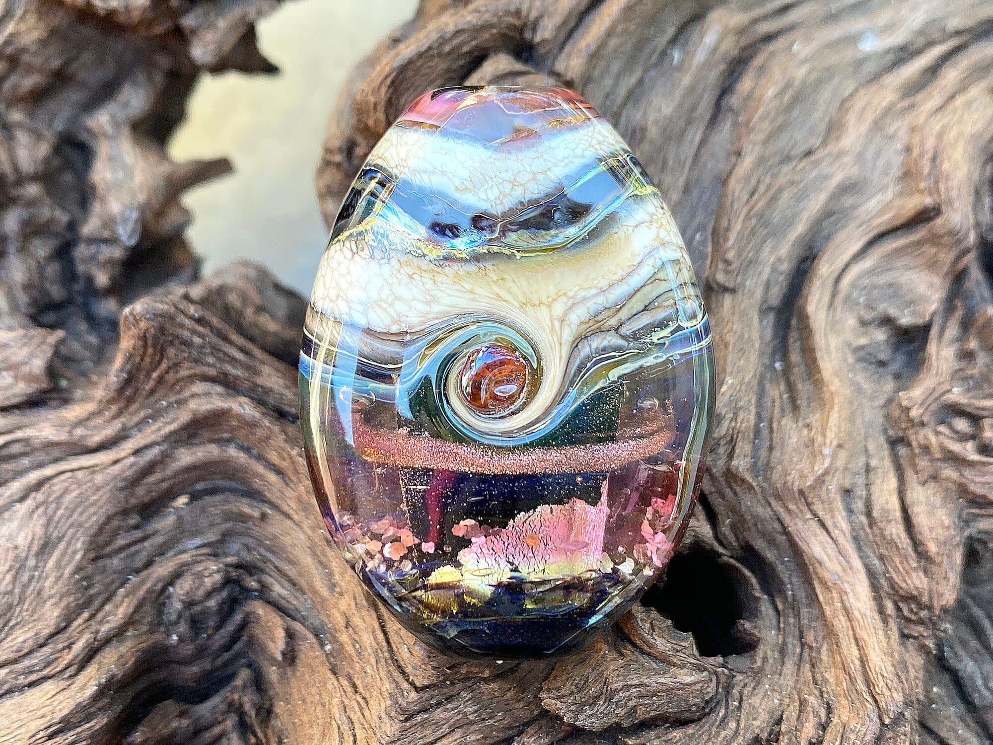 Fuchsia Pink Organic Lampwork Focal Bead SRA - Handmade Glass Bead for Jewelry Making, DIY Crafts, Necklace Pendants - Perfect for Beaders, Artists & Craft Enthusiasts