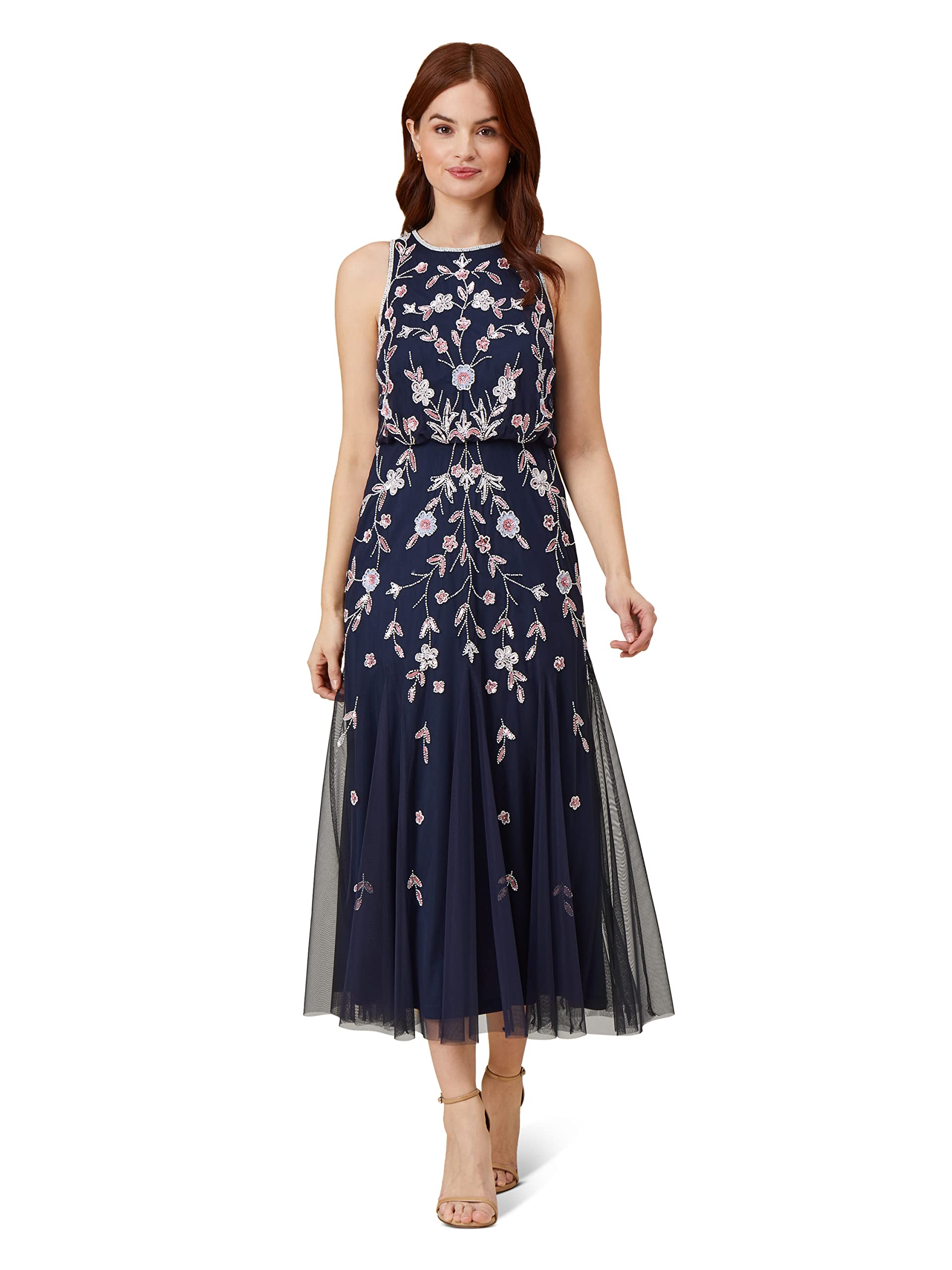 Adrianna Papell Women's Beaded Blouson Dress - Elegant Party Gown with Sparkling Sequins for Weddings, Cocktail Events & Evening Occasions