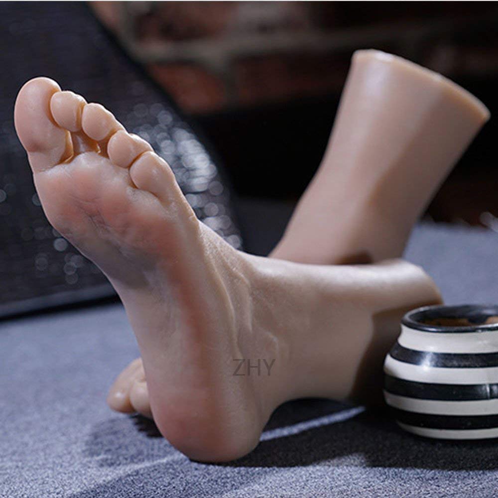 1 Pair Lifesize Silicone Male Mannequin Feet with Bone Structure - Perfect for Jewelry, Sandals, Shoes & Sock Display, Art Sketching - Realistic Wheat Color (Great for Retail Displays, Art Classes & Photography Props)