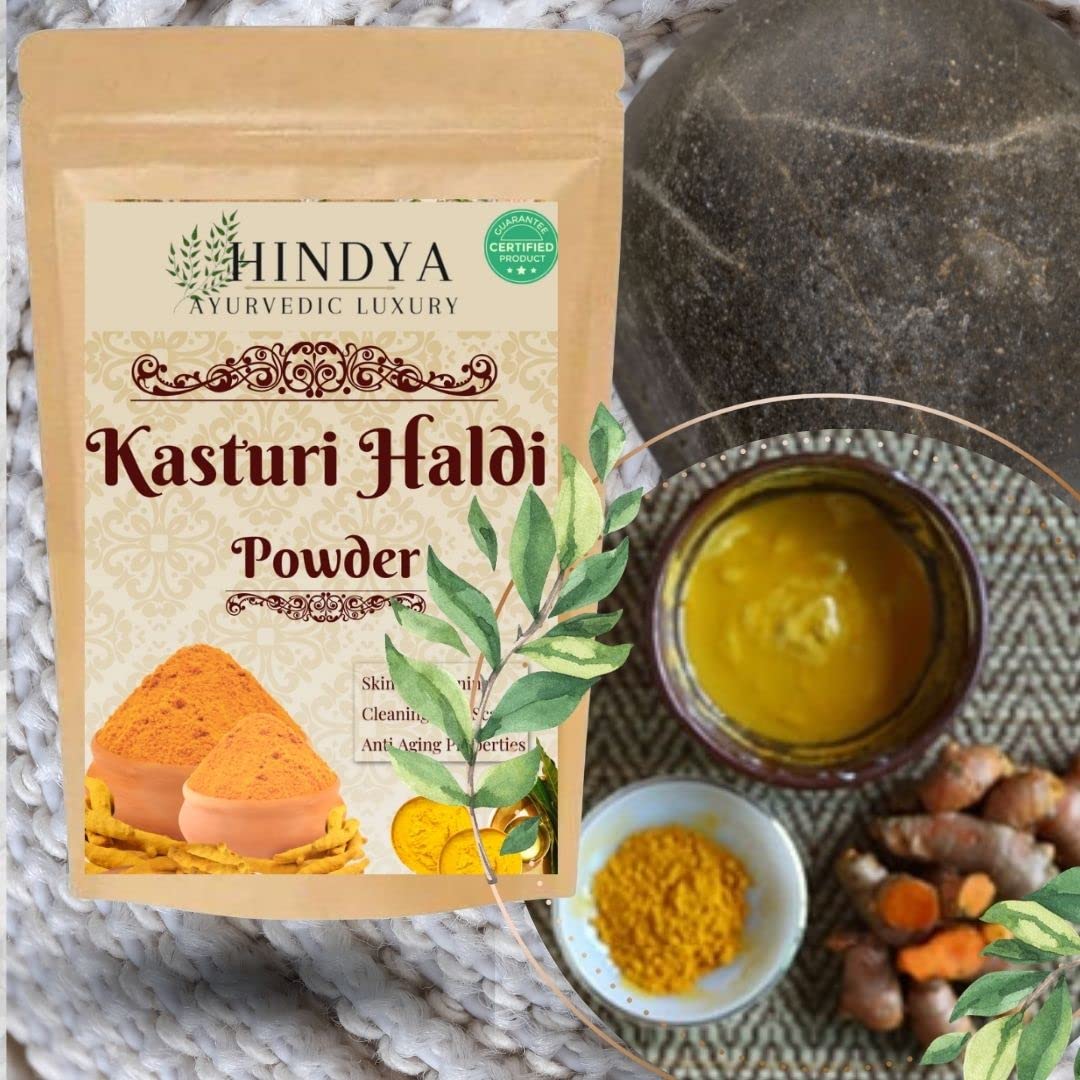 Hindya Ayurvedic Luxury Kasturi Haldi Powder for Face Beauty - Wild Turmeric Powder, Kasturi Manjal, Curcuma Aromatica, Jangli Haldi (100g, Pack of 1) | Natural Skin Brightening & Glow for Radiant Complexion | Perfect for DIY Face Masks, Scar Reduction & Evening Skin Tone