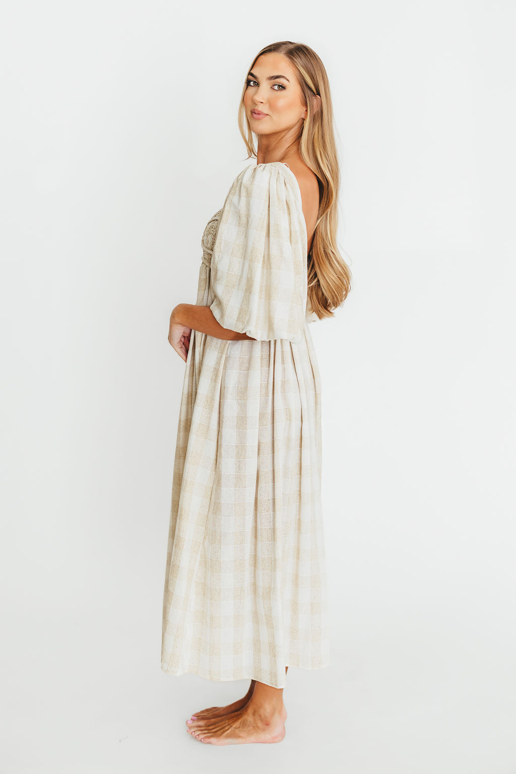 Harlow Maxi Dress in Natural Plaid - Bump Friendly Maternity Dress (Sizes S-3XL) for Pregnancy, Nursing & Everyday Comfort
