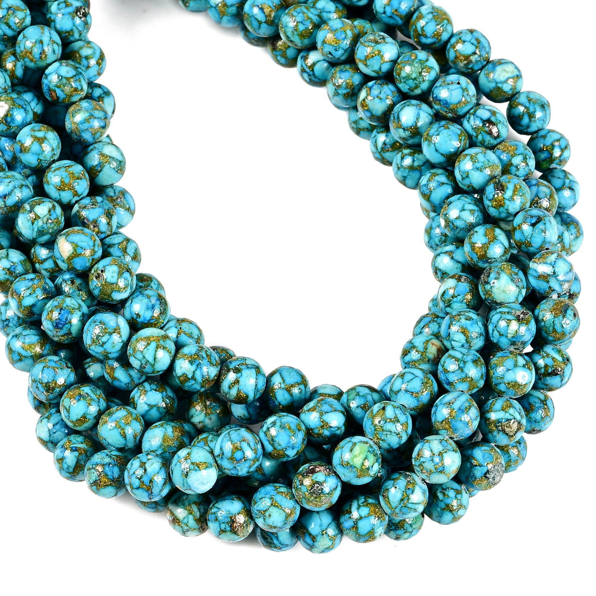 Mohave Copper Light Blue Turquoise Smooth Round Beads - 6mm 8mm 10mm 15.5'' Strand for Jewelry Making, DIY Crafts, and Bracelet Necklace Designs