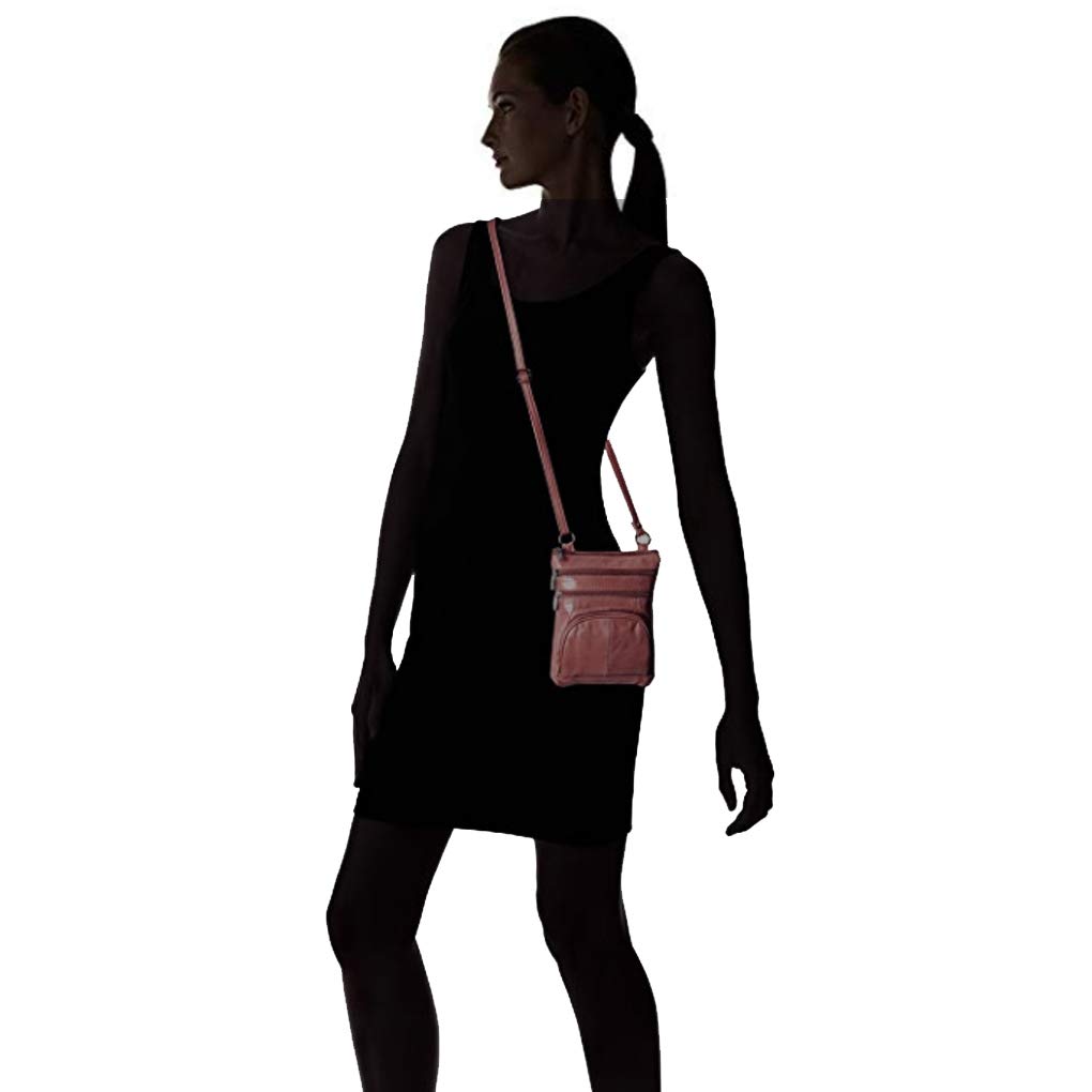 SILVERFEVER Women's Genuine Leather RFID Blocking Crossbody Bag - Small Round Shoulder Purse with Secure Pocket for Travel, Shopping & Everyday Use