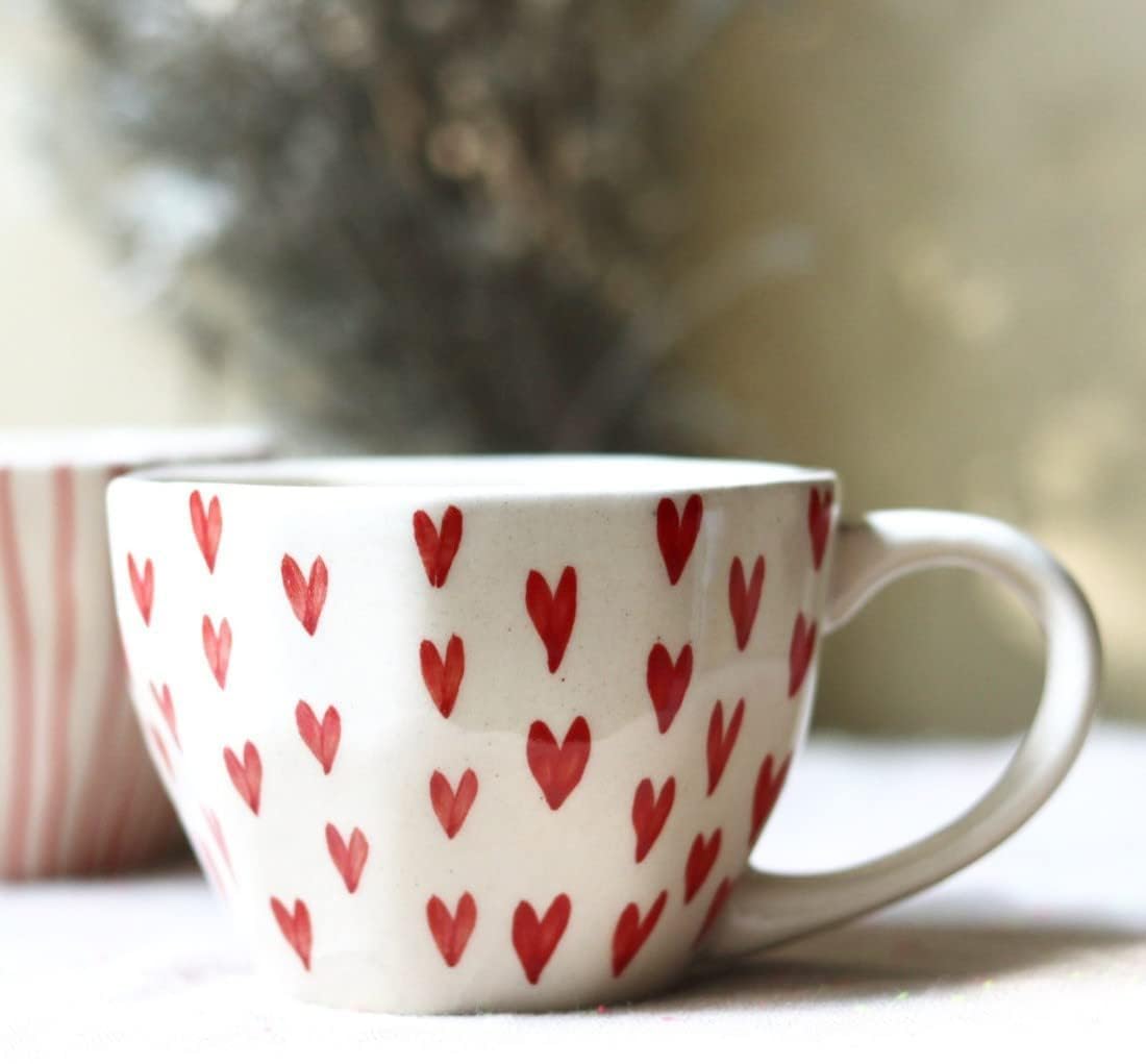 Valentine's Day Heart Shaped Coffee Mug - White Ceramic Tea Cup with Cute Sweetheart Design | Microwave & Dishwasher Safe | Perfect for Couples Gift, Romantic Breakfast in Bed, Anniversary Present
