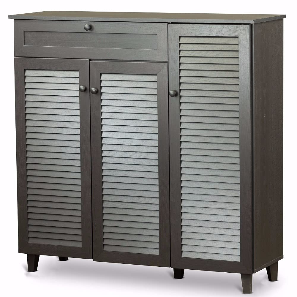 Baxton Studio Pocillo Wood Shoe Storage Cabinet - Brown Wooden Organizer for Entryway, Closet & Bedroom - Perfect for Storing Shoes, Boots & Accessories