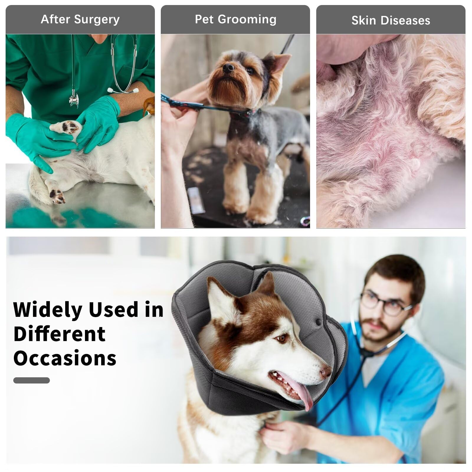 Adjustable Soft Dog Cone Collar for After Surgery - Comfortable Protective Recovery E-Collar for Large, Medium, Small Dogs & Cats - Prevents Licking Stitches, Wounds & Rashes (Black, XL) - Perfect for Post-Surgery Care & Wound Healing