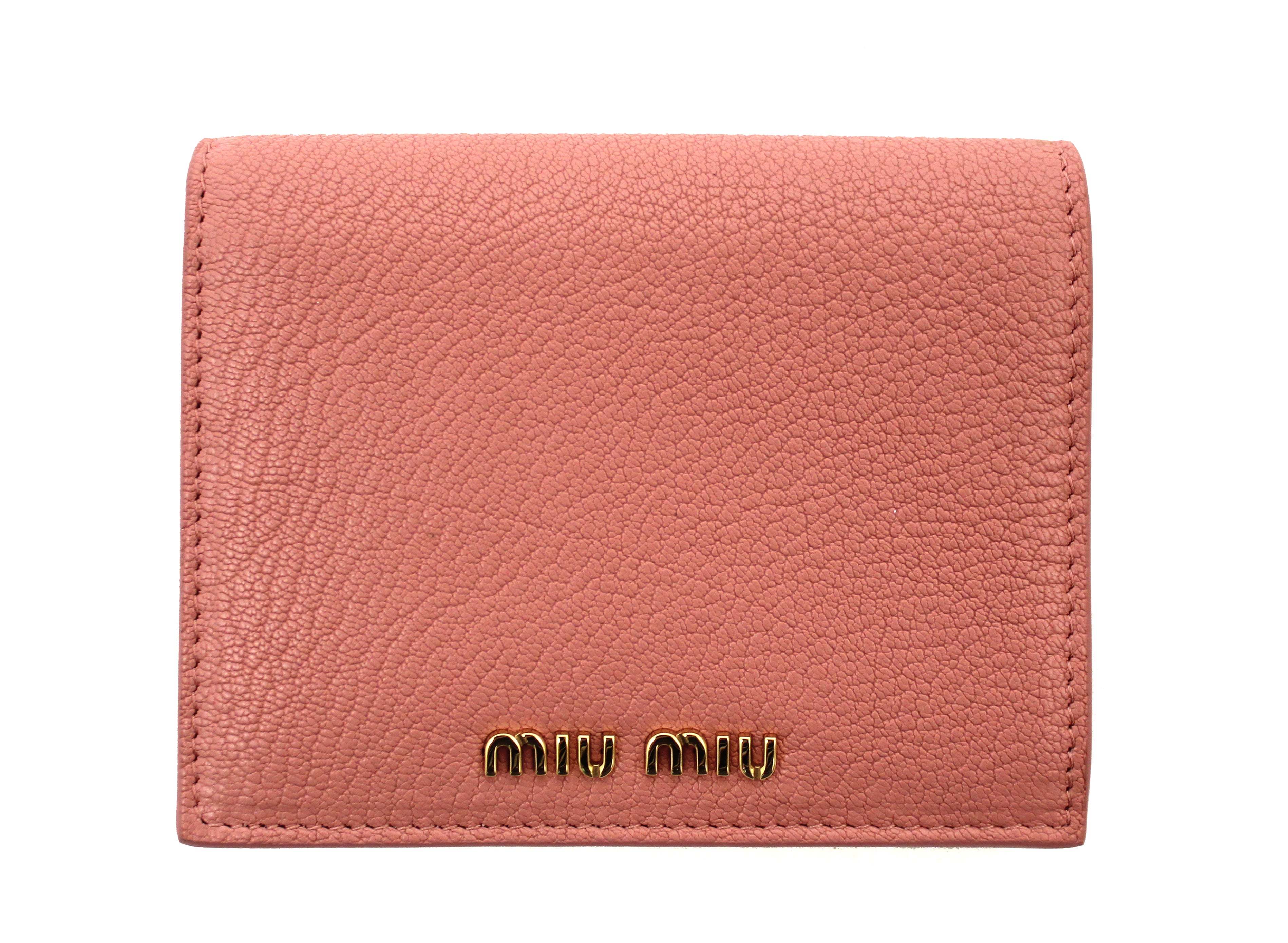 Authentic Miu Miu Pink Leather Bifold Wallet for Women - Luxury Designer Wallet with Multiple Card Slots & ID Window - Perfect for Everyday Use, Travel & Gift Giving