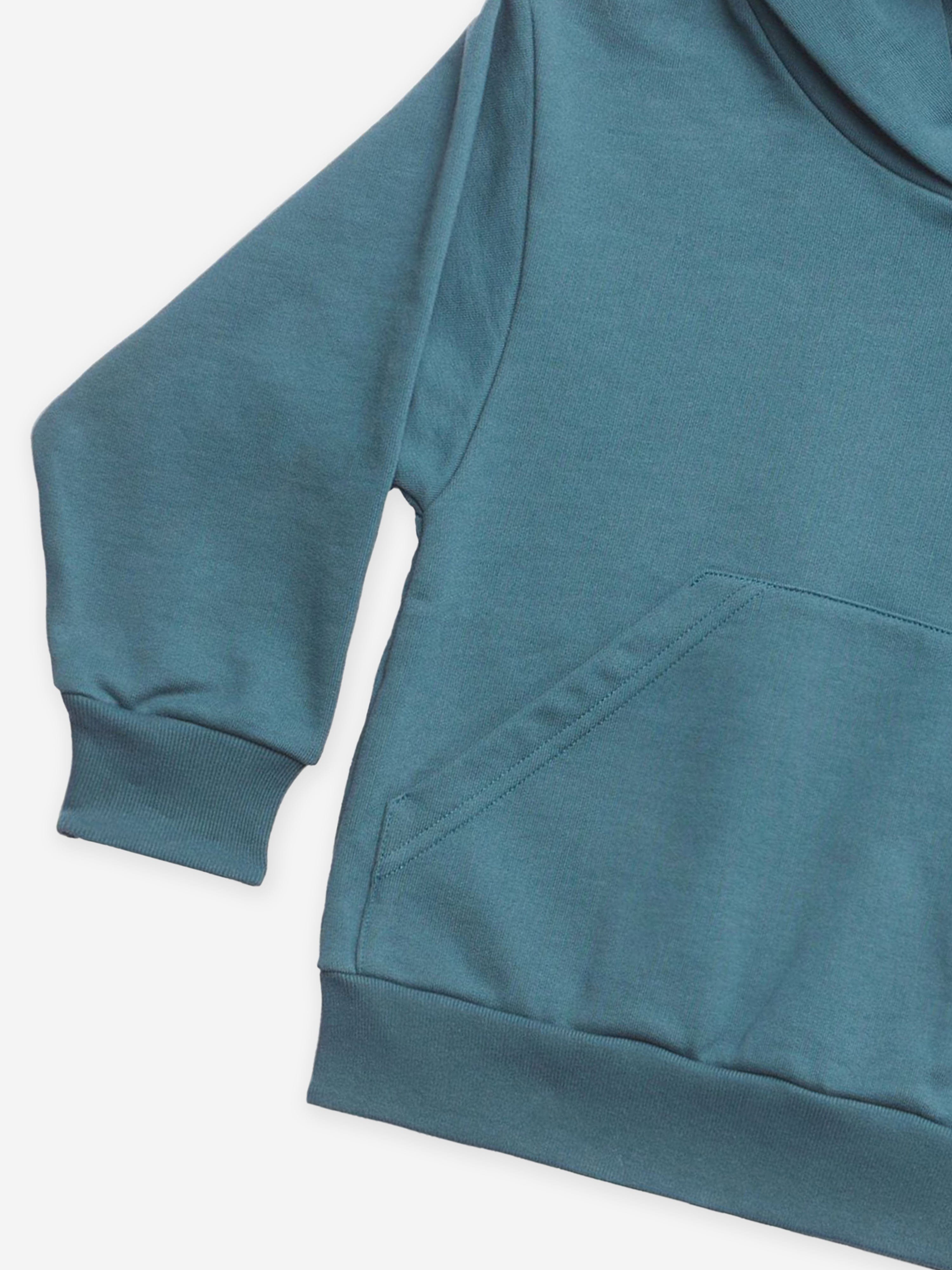 Balenciaga Kids Logo Hoodie - Teal Blue Cotton Pullover for Boys & Girls | Stylish Casual Wear for School, Playdates & Family Outings