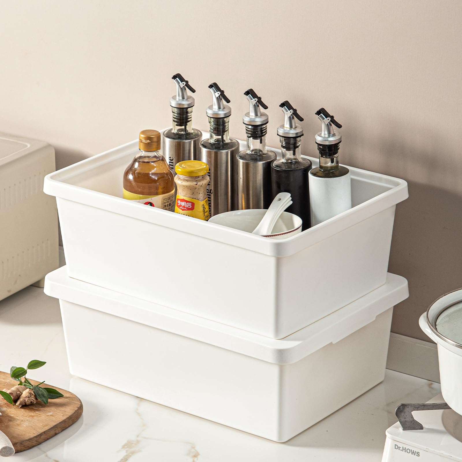15 Quart Stackable Plastic Storage Bins with Lids - 2 Pack White Organizing Containers with Handles for Shelves, Craft Supplies, Snacks & Home Organization - Perfect for Pantry, Closet & Office Storage