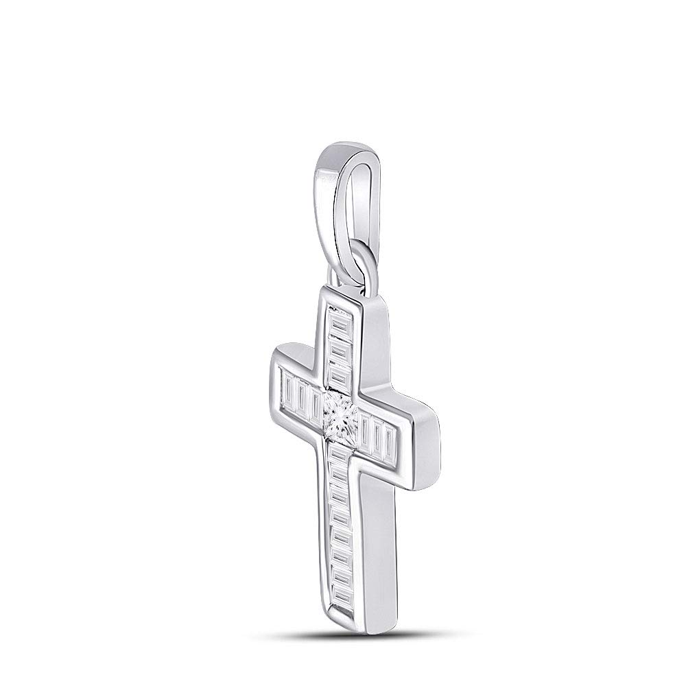 10K White Gold Women's Princess Cut Diamond Small Cross Pendant Necklace - 1/6 CTTW - Perfect for Everyday Wear, Gift Giving & Religious Occasions