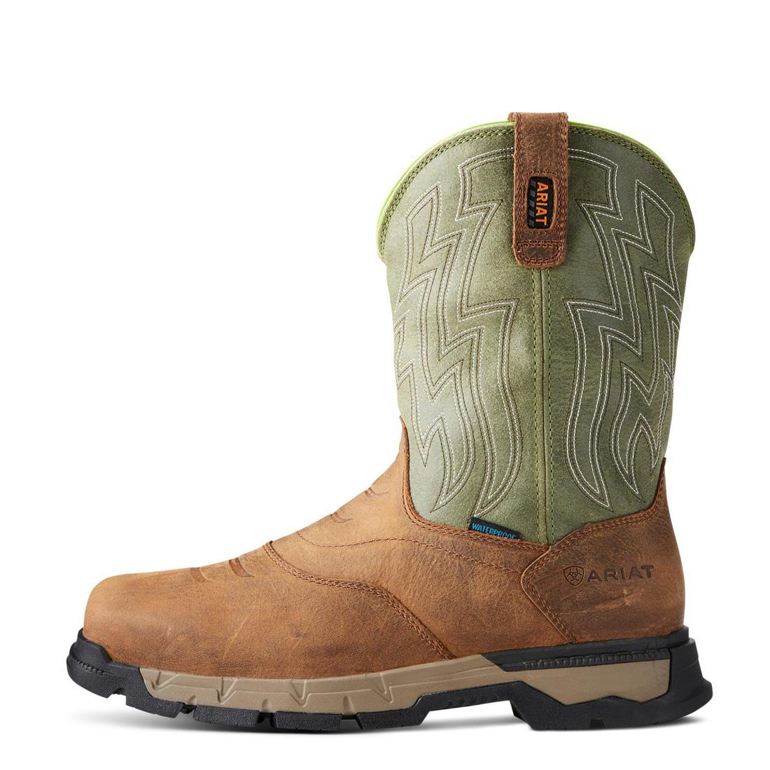 Waterproof Soft Toe Western Boots for Men - Comfortable Rebar Flex Work Boots in Rye Brown - Ideal for Construction, Ranch Work & Outdoor Activities