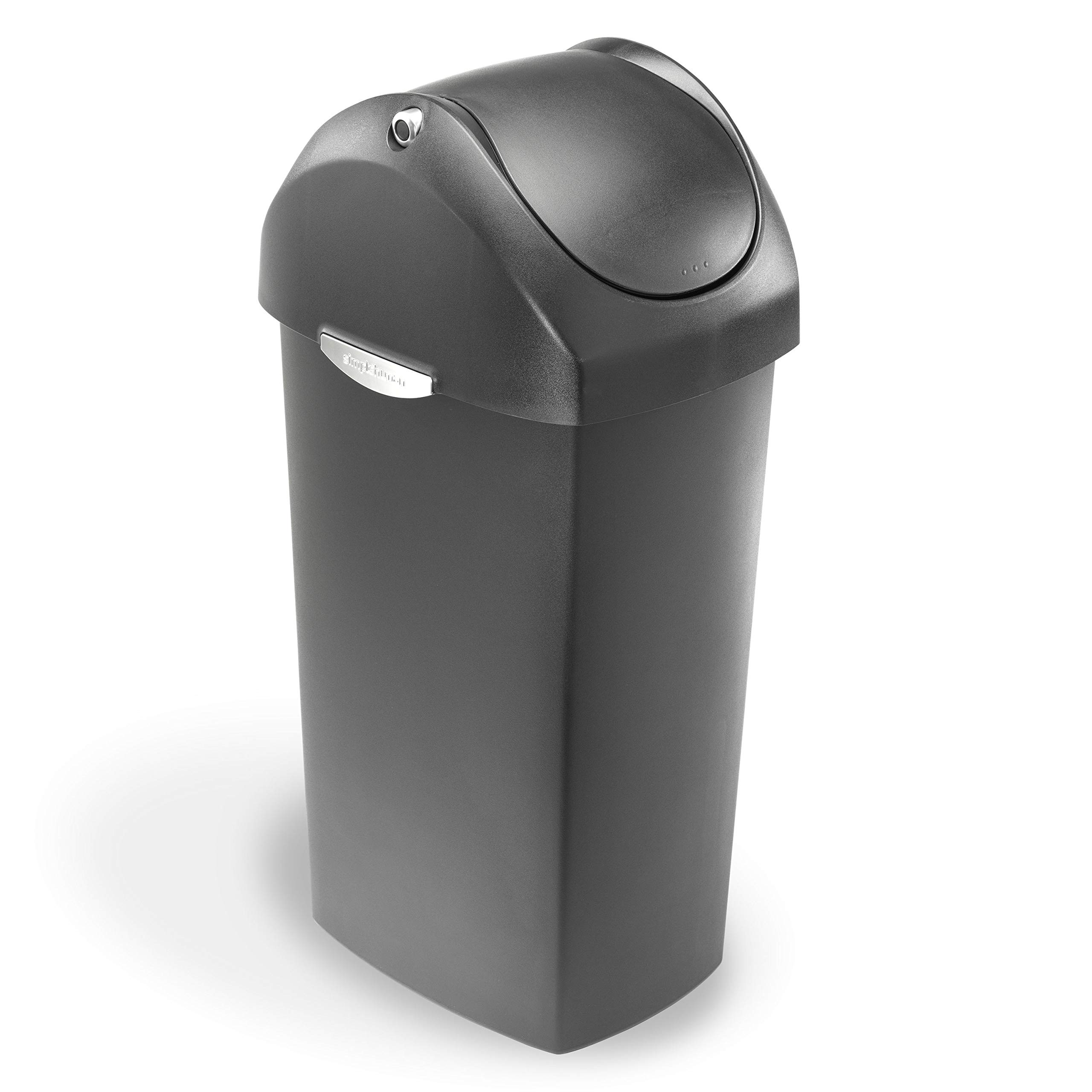 simplehuman 60L / 16 Gallon Grey Plastic Swing Lid Trash Can - Perfect for Kitchen, Bathroom & Office Waste Disposal