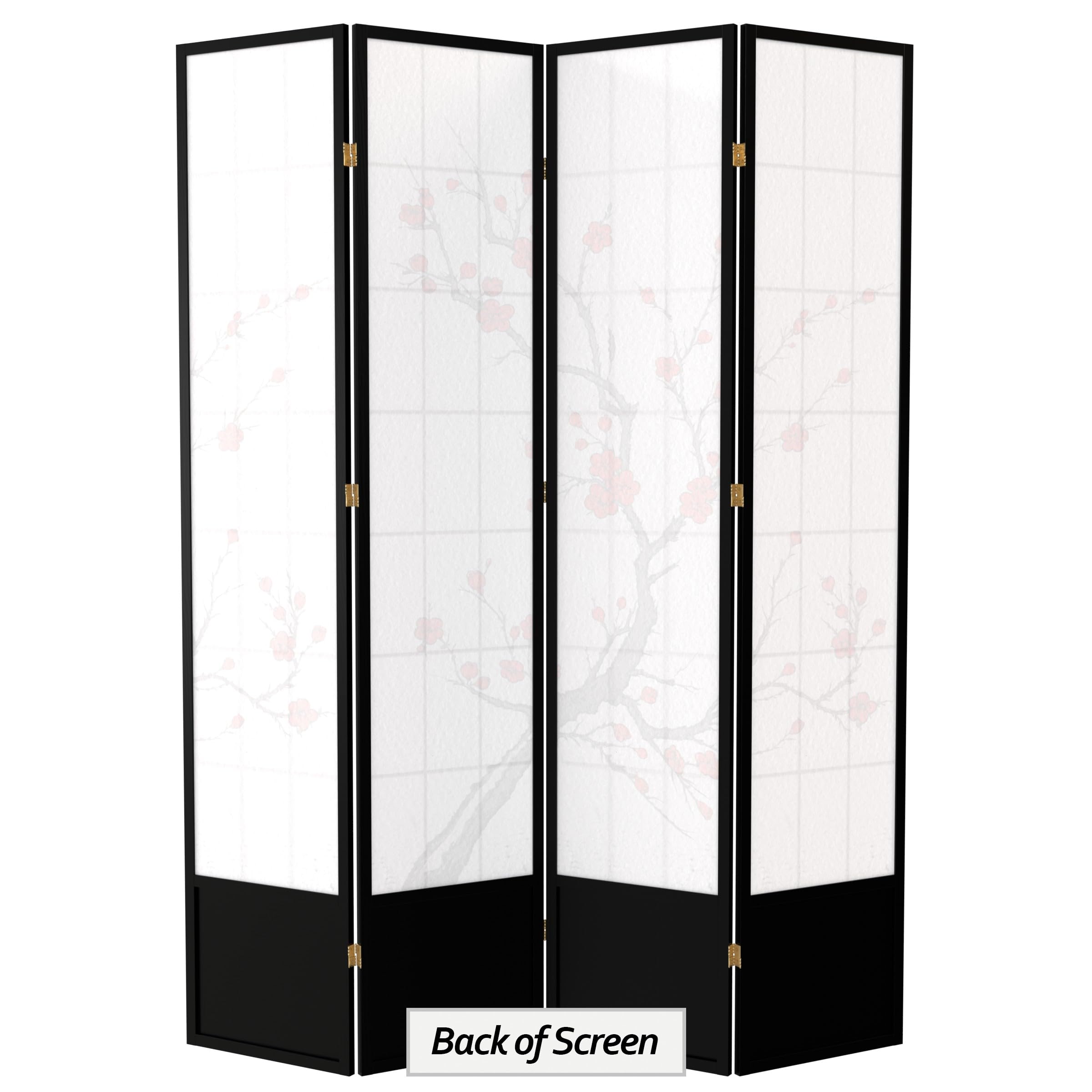 Red Lantern SS-84CBLSS-Black-4P 4-Panel Black Room Divider Screen - Perfect for Home Office, Living Room & Bedroom Privacy