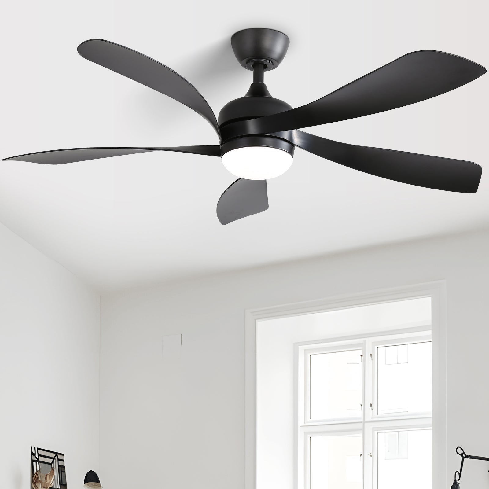 52 Inch Modern Ceiling Fan with Remote Control - 3 Color Dimmable LED Light, 5 ABS Blades, Reversible DC Motor - Perfect for Living Room, Bedroom and Office Spaces