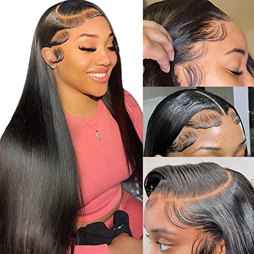 13x6 HD Lace Front Wigs Human Hair 22inch Straight Transparent Frontal Wigs - Pre Plucked with Baby Hair 150% Density Glueless Human Hair Wigs for Black Women - Perfect for Daily Wear, Special Occasions & Protective Styling
