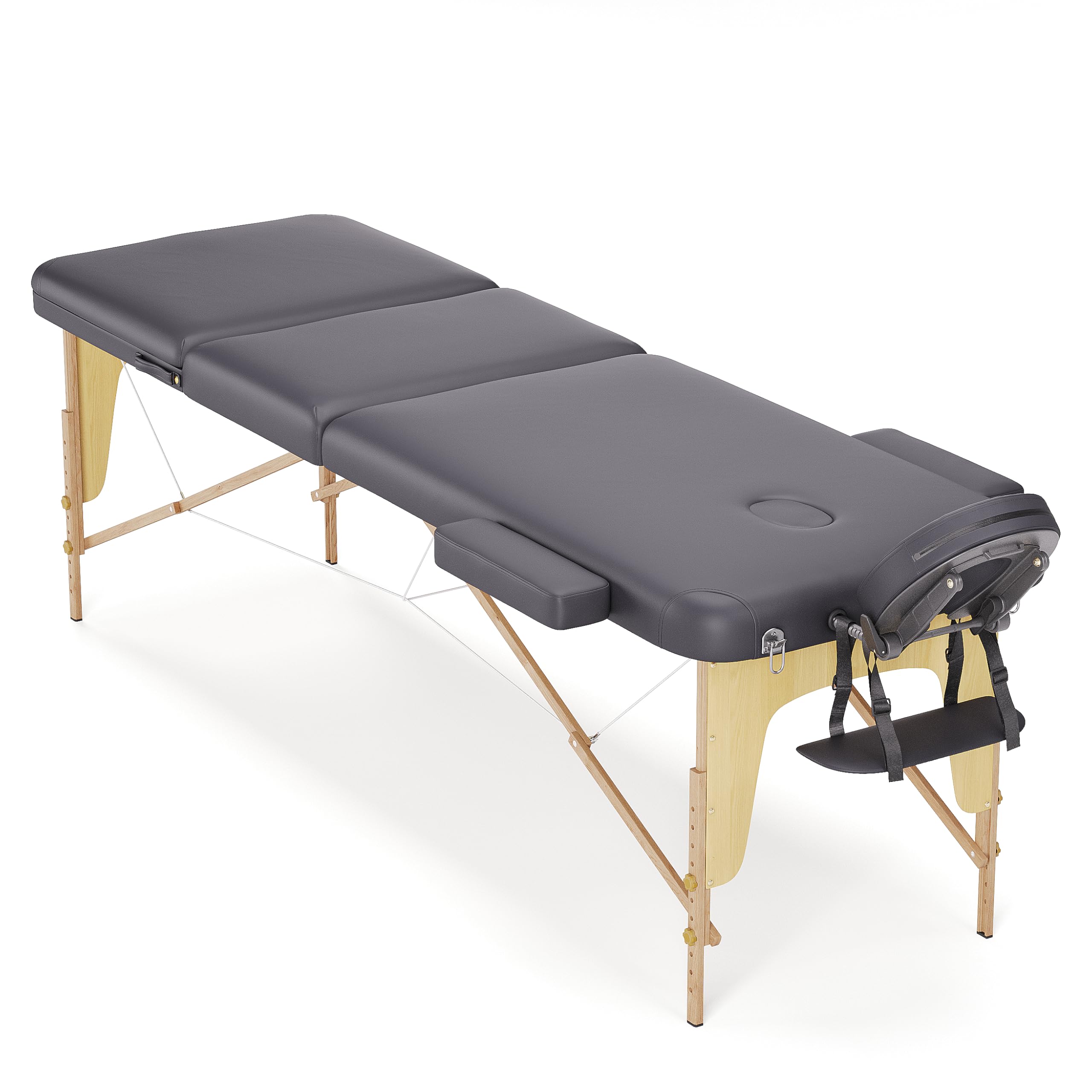 Beltom® Portable 3-Zone Wooden Massage Table 180x56cm - Only 13.3kg with 14.5kg Accessories - Rounded Reinforced Corners & Reiki Panel - For Physical Therapy & Home Use - Black | Perfect for Therapists, Spas, and Home Massage Sessions
