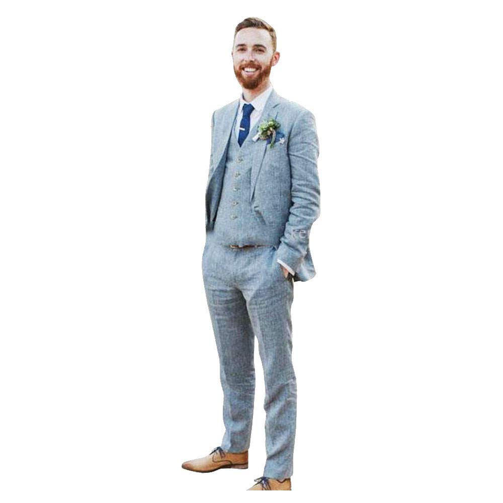 Men’s 3-Piece Retro Linen Wedding Suit Set - Blazer, Vest & Pants for Groom, Beach Weddings & Summer Formal Events | Breathable & Stylish Outfit for Outdoor Ceremonies