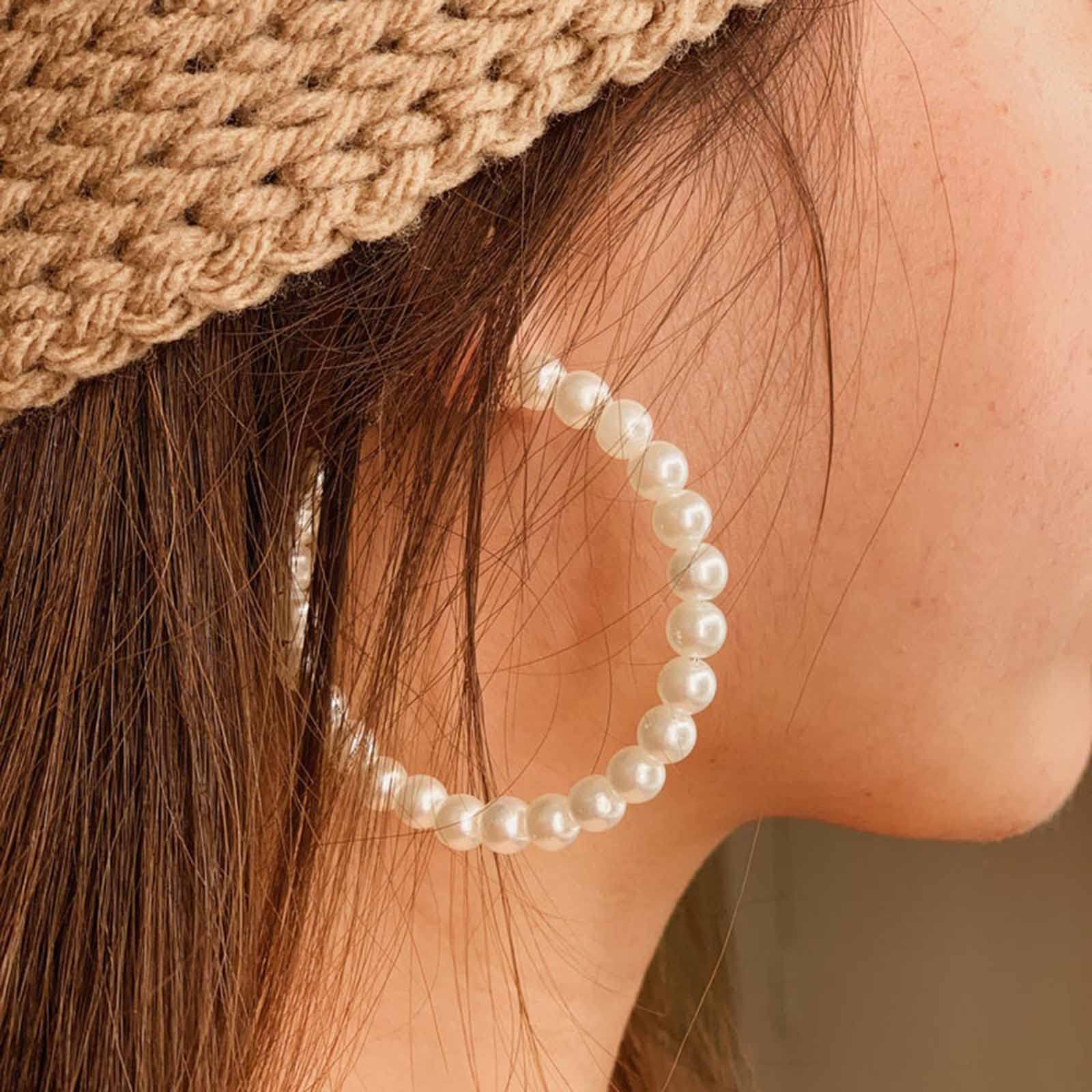 Olbye Pearl Earrings for Women - 14K Gold Plated Geometric Hoop Earrings with Beaded Charm Drop, Elegant Circle Dangle Earrings for Party, Wedding & Daily Wear