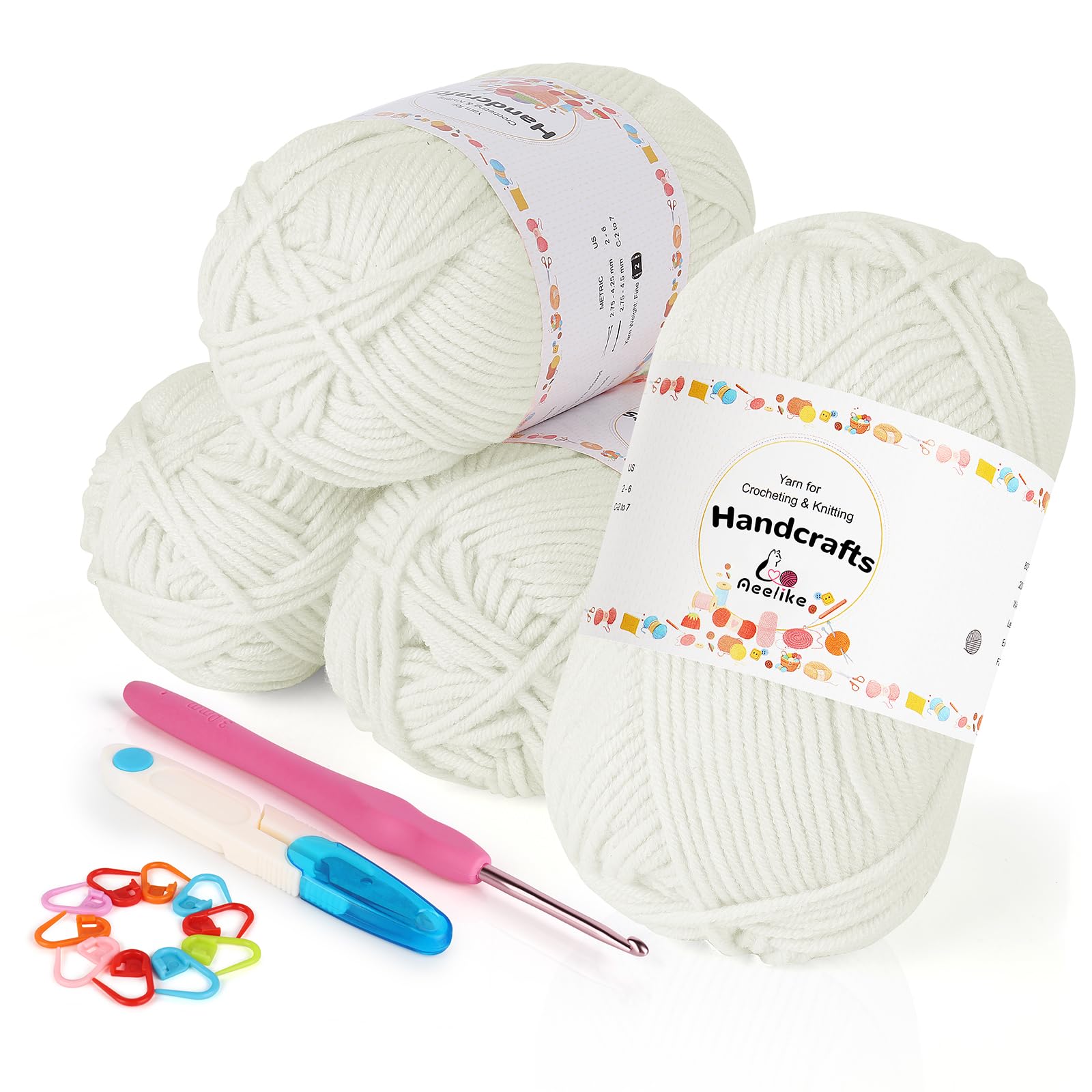 480 Yards Soft Acrylic Yarn for Crocheting, Knitting & Weaving - Assorted Colors Fine-Sport Yarn Balls with Stitch Markers - Complete DIY Craft Starter Kit for Beginners, Adults & Kids - Perfect for Scarves, Blankets & Amigurumi Projects