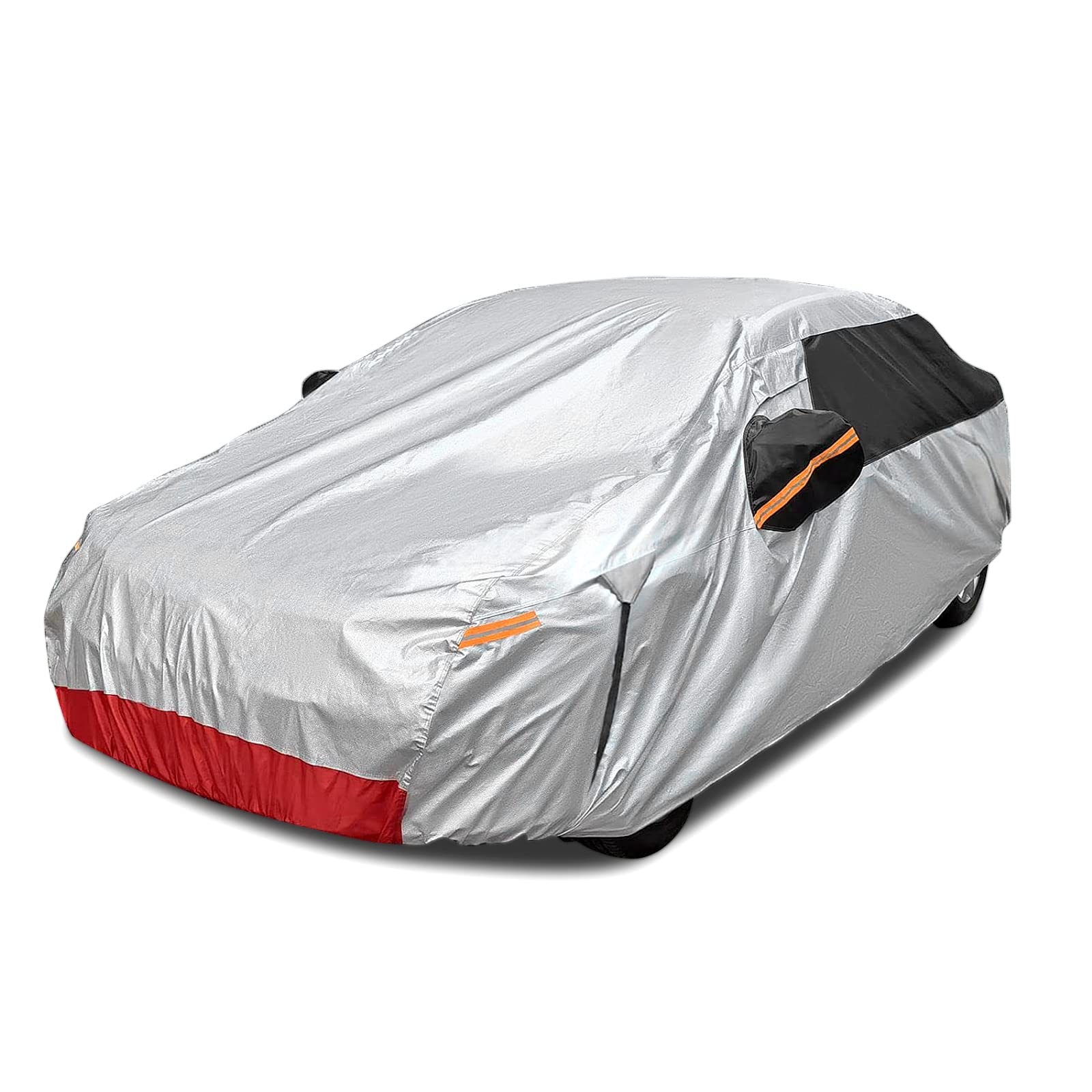 OTD-FNSH 6-Layer Waterproof All-Weather Car Cover - UV Protection, Rain & Sun Shield for Sedans - Universal Fit Outdoor Full Exterior Protection (Perfect for Parking, Travel & Long-Term Vehicle Storage)