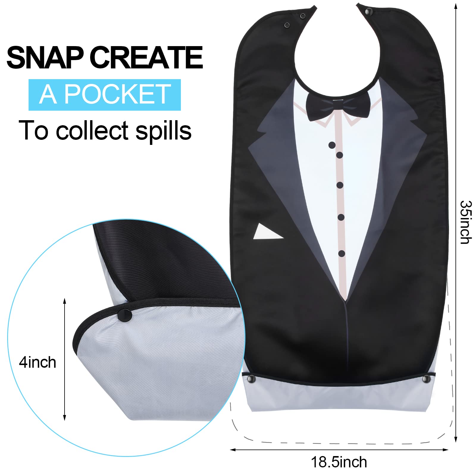 SATINIOR 6 Pack Waterproof Adult Bibs for Men & Elderly - Reusable Washable Crumb Catcher Eating Bibs - Perfect for Dining, Nursing Homes & Dementia Care (Great Father's Day Gift Idea)