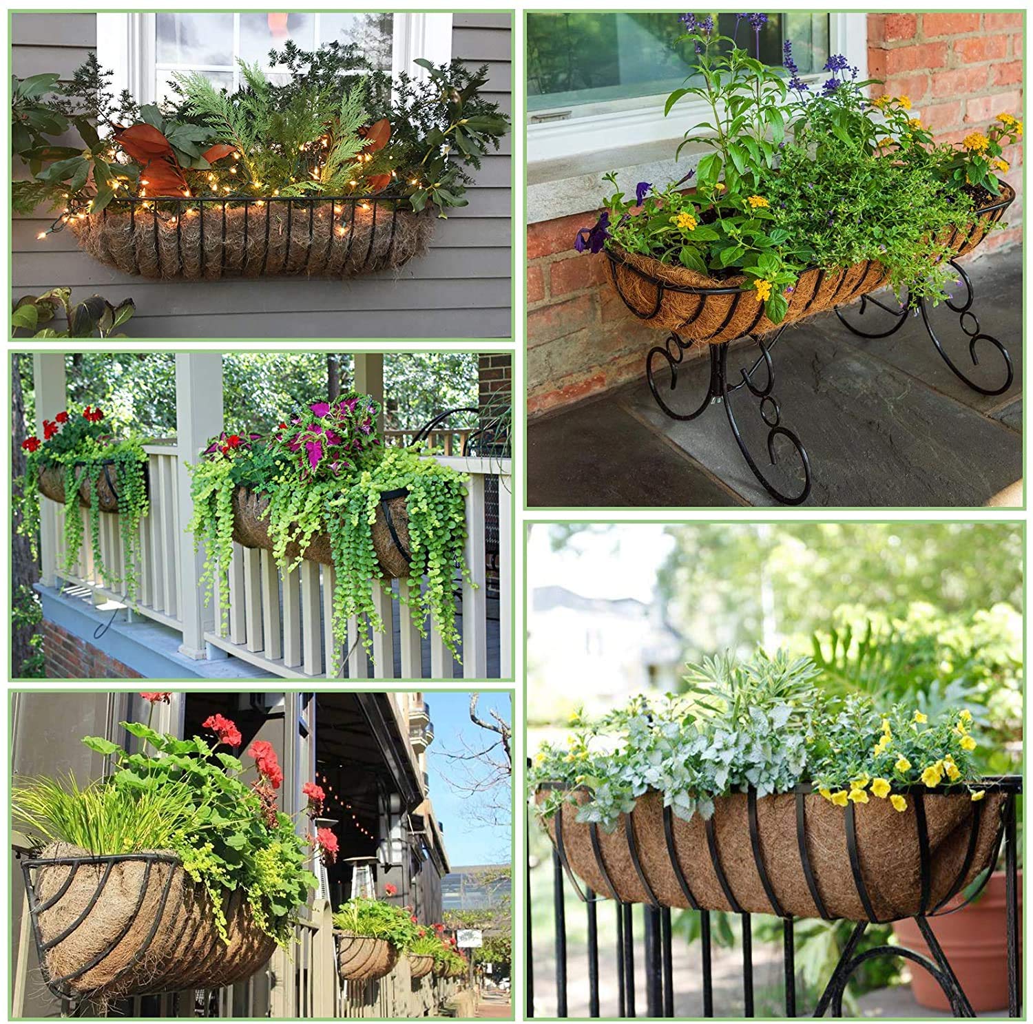 2 Pack 36 Inch Natural Coconut Coir Liners for Planters, Hanging Baskets & Window Boxes - Eco-Friendly Coco Fiber Liner Replacement for Metal Railing Baskets (100% Biodegradable) - Perfect for Indoor/Outdoor Gardening & Balcony Decor