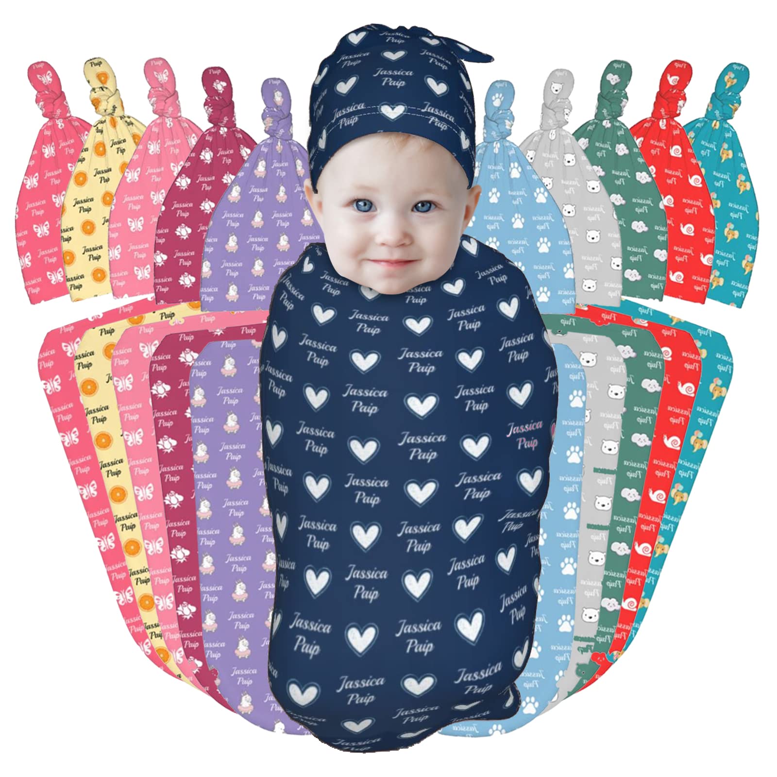 Custom Personalized Baby Swaddle Blanket & Hat Set with Name & Icon - Newborn Swaddle Sack for Boys & Girls - Perfect Baby Shower Gift & Nursery Essentials for Newborn Photography & Hospital Going Home Outfit