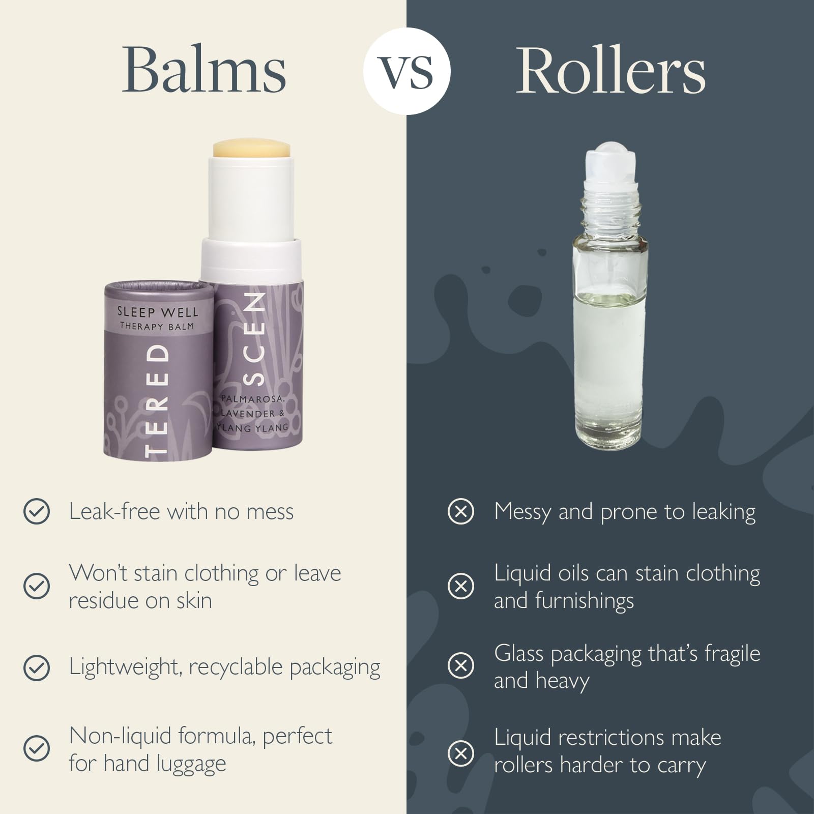 Scentered Aromatherapy Balm Stick - Natural Lavender Essential Oil Roll On for Better Sleep & Relaxation - Organic Sleep Aid with Palmarosa & Ylang Ylang - Perfect Aromatherapy Gift for Women - Ideal for Nighttime Routine, Travel & Stress Relief