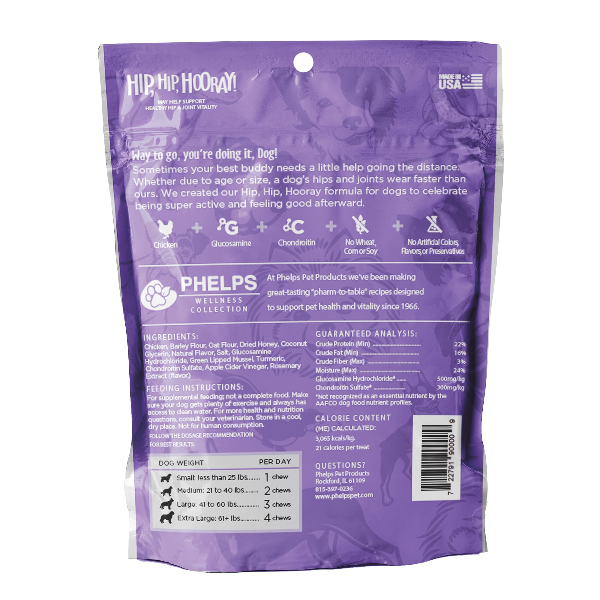 Phelps Wellness Collection Hip Hip Hooray Joint Health Chicken Recipe Dog Treats - 6 Pack (4.5 oz Each) - Supports Mobility & Joint Care for Dogs - Perfect for Senior Dogs & Active Pets