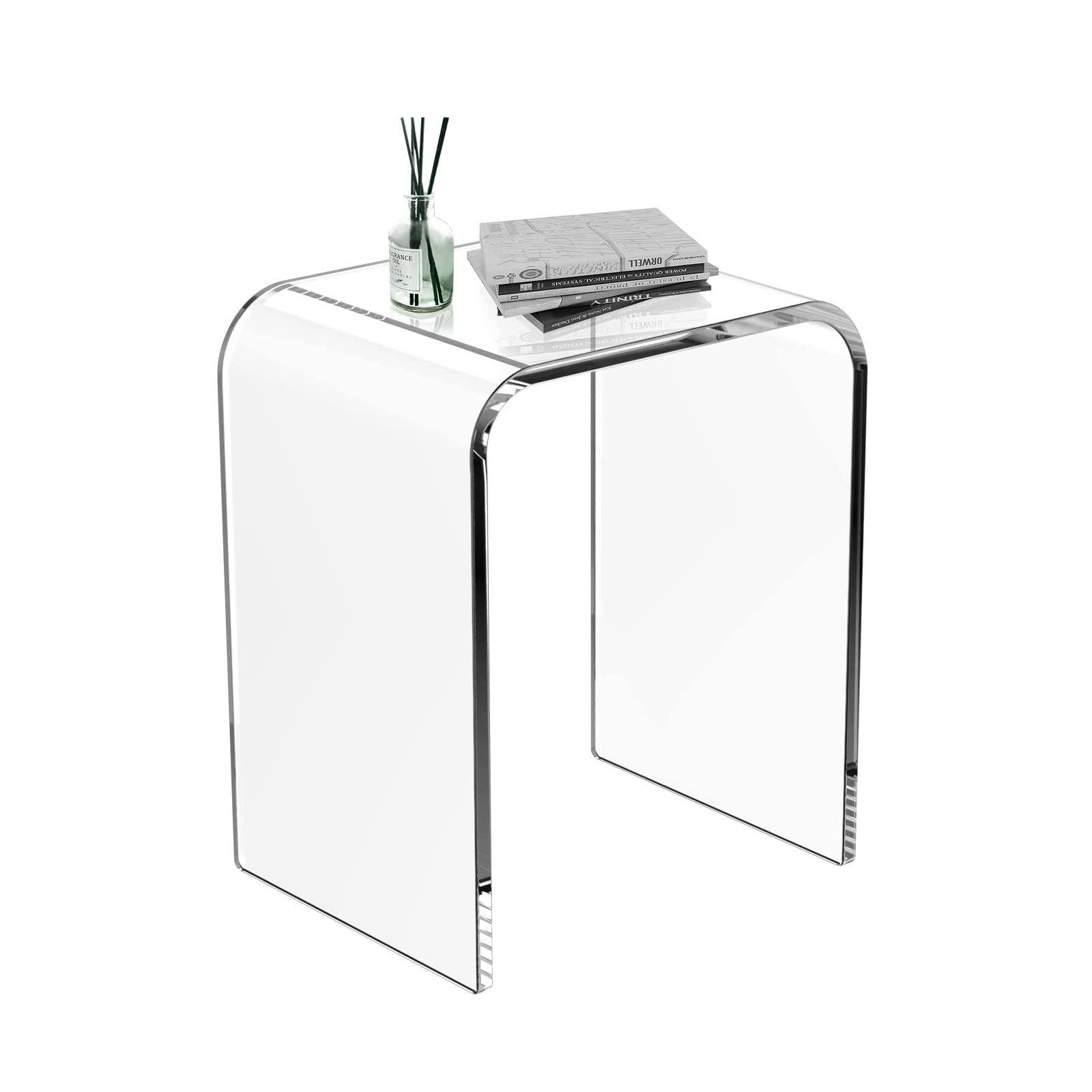 WAHFAY Clear Acrylic End Table - Modern Lucite Coffee Table with Waterfall Edges, Contemporary Square Nightstand & Side Table for Living Room, Bedroom, Office - Perfect for Small Spaces & Minimalist Decor