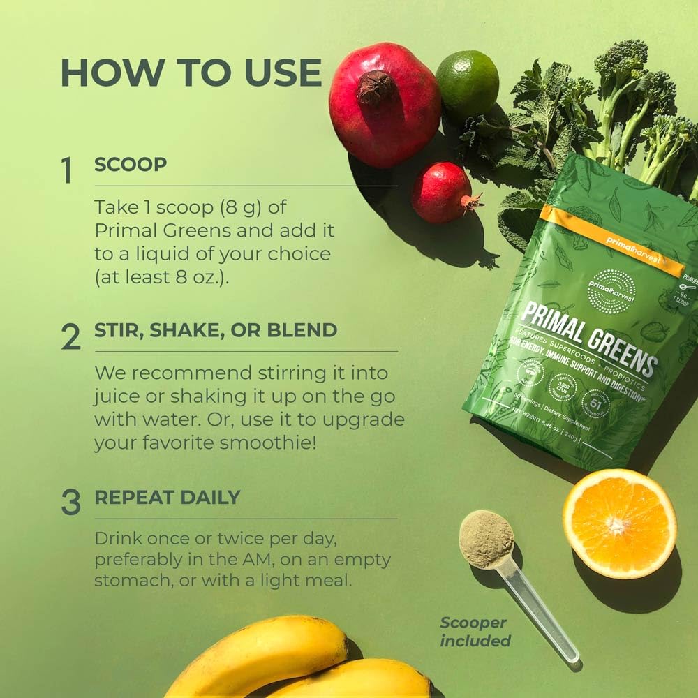 2 Pack Super Greens Powder - 50+ Superfoods with Chlorella, Probiotics, Green Tea, Wheatgrass, Kale & Turmeric | 30 Servings for Energy & Immunity Boost | Perfect for Smoothies, Juices & Daily Wellness Routine