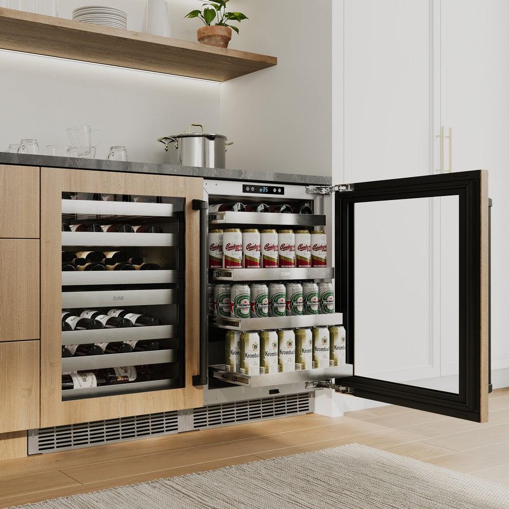 ZLINE Autograph Edition 24 Inch Built-In Beverage Refrigerator - Panel Ready Glass Door with Matte Black Handle - Perfect for Home Bar, Kitchen, or Office - Energy Efficient Mini Fridge for Drinks and Snacks (Model RBSPOZ 24 MB)