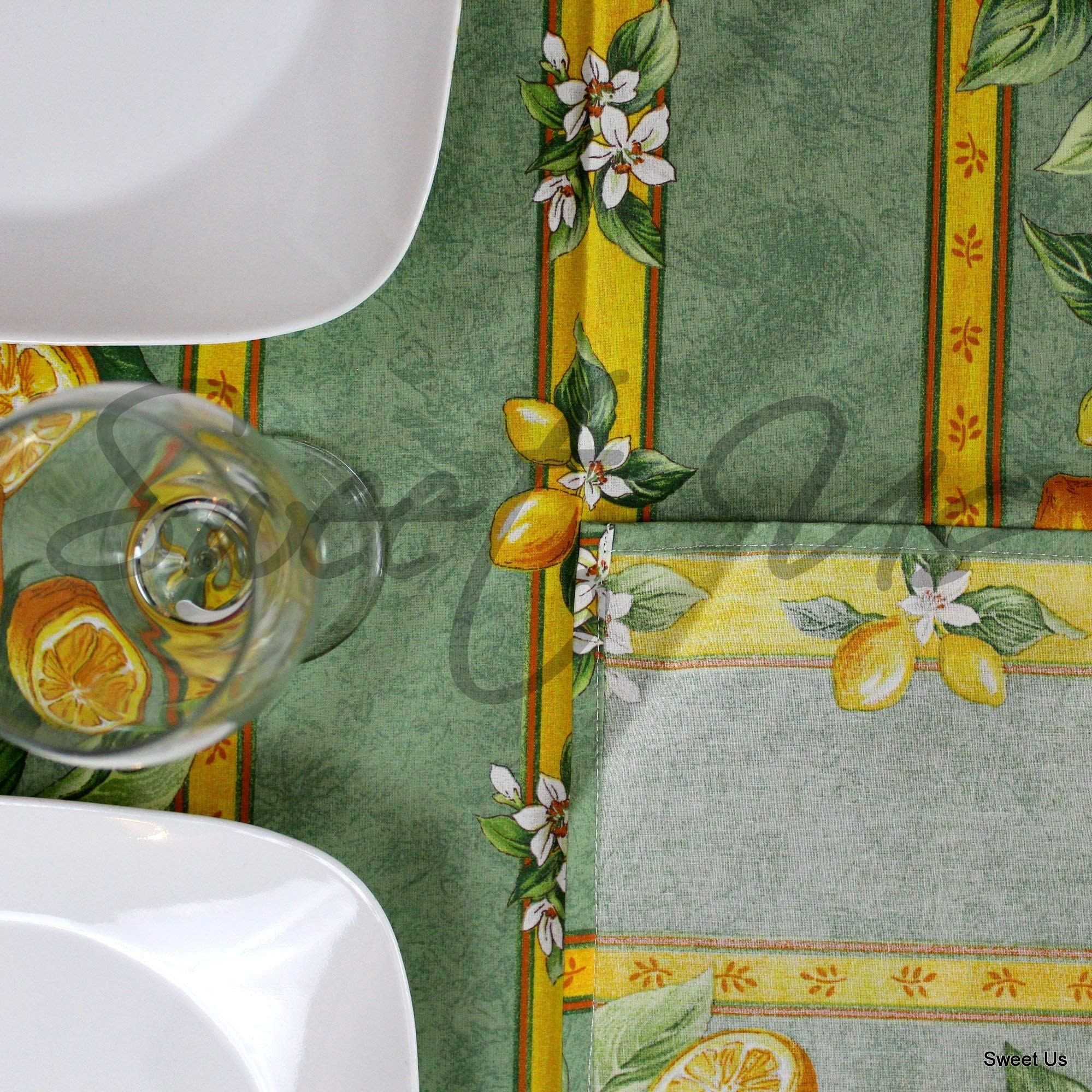 La Cigale Citron Wipeable Spill-Resistant Acrylic Coated Floral Cotton French Provencal Tablecloth - 60 x 116 Inch Green - Perfect for Indoor Dining, Outdoor Picnics & French Country Decor