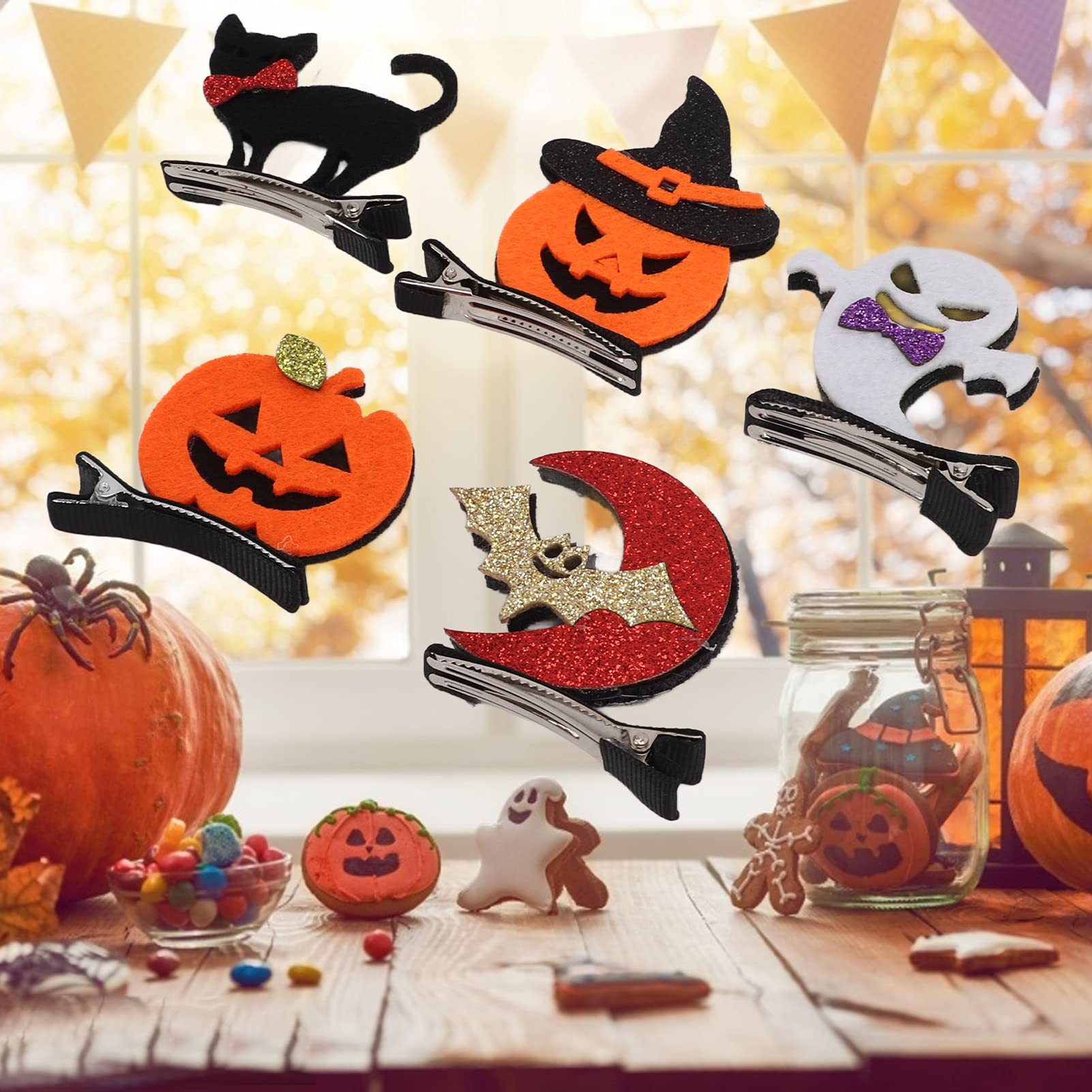 10PCS Halloween Hair Clips for Girls - Bat, Pumpkin, Ghost, Cat & Witch Hat Alligator Barrettes - Cute Costume Accessories for Kids, Women & Cosplay - Perfect for Halloween Parties, School Events & Trick-or-Treating