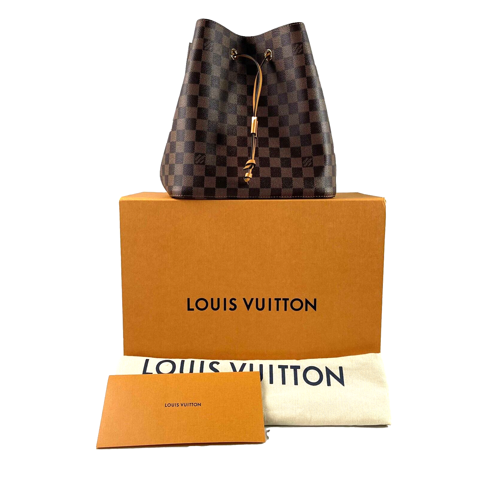 Authentic Louis Vuitton Damier Ebene NeoNoe Crossbody Bag in Safran Brown - Perfect for Work, Travel & Everyday Luxury Fashion Accessory