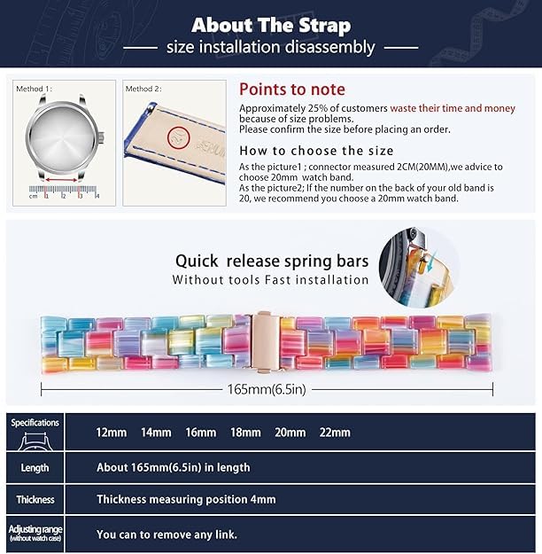 BINLUN Resin Watch Bands 12-22mm for Women - 14 Colors | Smart & Casual Wear