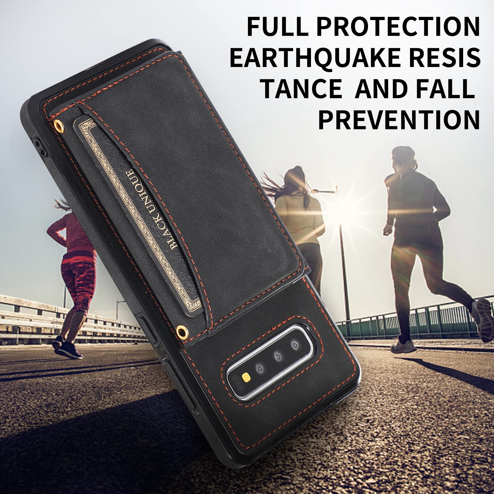 Premium Wallet Phone Case for Samsung Galaxy S10 Plus - Shockproof Protective Cover with Built-in Card Holder & Tempered Glass Screen Protector - Slim Stand Case for Men & Women (Black) - Perfect for Work, Travel & Everyday Use